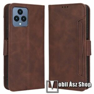 WALLET notesz tok / flip tok - BARNA - asztali tartó funkciós, oldalra nyíló, rejtett mágneses záródás, bankkártyatartó zseb, szilikon belső - TELEKOM T PHONE 5G (Revvl 6 5G) / T Phone 5G (2023) kép