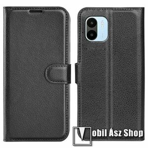 WALLET notesz tok / flip tok - FEKETE - asztali tartó funkciós, oldalra nyíló, rejtett mágneses záródás, bankkártyatartó zseb, szilikon belső - Xiaomi Redmi A1 / Redmi A2 kép