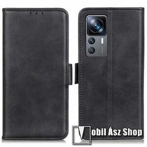 SLIM WALLET notesz tok / flip tok - FEKETE - asztali tartó funkciós, oldalra nyíló, rejtett mágneses záródás, bankkártyatartó zseb, szilikon belső - Xiaomi 12T / 12T Pro / Redmi K50 Ultra kép