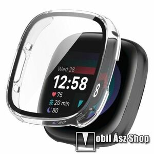 Okosóra műanyag védő tok / keret - ÁTLÁTSZÓ - 9H edzett üveg előlap védő is! - Fitbit Versa 4 / Fitbit Sense 2 kép