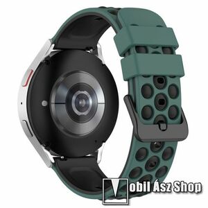 Okosóra sportszíj - OLIVA ZÖLD / FEKETE - szilikon - 121mm+94mm hosszú, 20mm széles - SAMSUNG Galaxy Watch5 44mm / Watch5 40mm / Watch5 Pro / Watch4 Classic 46mm / Watch4 Classic 42mm / Watch4 44mm / Watch4 40mm kép