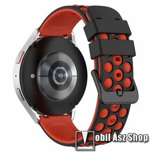 Okosóra sportszíj - FEKETE / PIROS - szilikon - 121mm+94mm hosszú, 20mm széles - SAMSUNG Galaxy Watch5 44mm / Watch5 40mm / Watch5 Pro / Watch4 Classic 46mm / Watch4 Classic 42mm / Watch4 44mm / Watch4 40mm kép