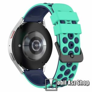 Okosóra sportszíj - MENTA ZÖLD / SÖTÉTKÉK - szilikon - 121mm+94mm hosszú, 20mm széles - SAMSUNG Galaxy Watch5 44mm / Watch5 40mm / Watch5 Pro / Watch4 Classic 46mm / Watch4 Classic 42mm / Watch4 44mm / Watch4 40mm kép