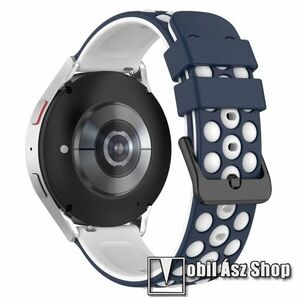 Okosóra sportszíj - SÖTÉTKÉK / FEHÉR - szilikon - 121mm+94mm hosszú, 20mm széles - SAMSUNG Galaxy Watch5 44mm / Watch5 40mm / Watch5 Pro / Watch4 Classic 46mm / Watch4 Classic 42mm / Watch4 44mm / Watch4 40mm kép