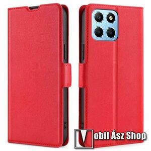 SLIM WALLET notesz / mappa tok - PIROS - oldalra nyíló, asztali tartó funkciós, bankkártyatartó, szilikon belsővel, mágneses záródás - HUAWEI Honor X6 / X8 5G / Play6C / Play 30 / 70 Lite kép