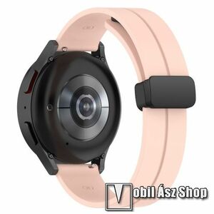 Okosóra D-gyűrűs sportszíj - RÓZSASZÍN - szilikon, mágneses speciális csatos - 88mm+125mm hosszú, 20mm széles - SAMSUNG Galaxy Watch 42mm / Amazfit GTS / Galaxy Watch3 41mm / HUAWEI Watch GT 2 42mm / Galaxy Watch Active / Active 2 kép