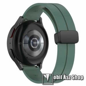 Okosóra D-gyűrűs sportszíj - OLIVAZÖLD - szilikon, mágneses speciális csatos - 88mm+125mm hosszú, 20mm széles - SAMSUNG Galaxy Watch 42mm / Amazfit GTS / Galaxy Watch3 41mm / HUAWEI Watch GT 2 42mm / Galaxy Watch Active / Active 2 kép