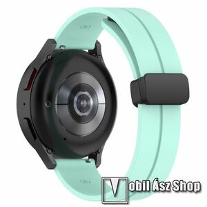 Okosóra D-gyűrűs sportszíj - CYAN - szilikon, mágneses speciális csatos - 88mm+125mm hosszú, 20mm széles - SAMSUNG Galaxy Watch 42mm / Amazfit GTS / Galaxy Watch3 41mm / HUAWEI Watch GT 2 42mm / Galaxy Watch Active / Active 2 kép