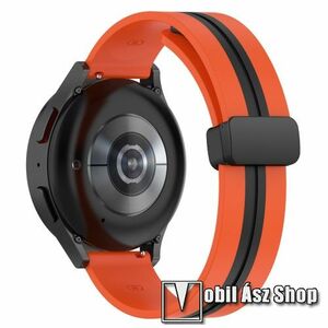 Okosóra D-gyűrűs sportszíj - NARANCSSÁRGA / FEKETE - szilikon, mágneses speciális csatos - 88mm+125mm hosszú, 20mm széles - SAMSUNG Galaxy Watch 42mm / Amazfit GTS / Galaxy Watch3 41mm / HUAWEI Watch GT 2 42mm / Galaxy Watch Active / Active 2 kép