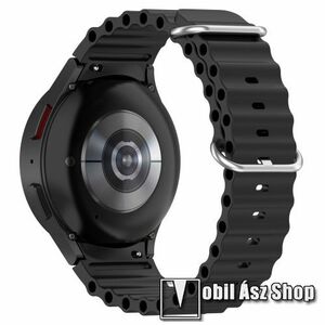 Okosóra szíj - szilikon, csőszerkezetes struktúra, rugalmas, csatos - FEKETE - 91mm+137mm hosszú, 22mm széles - SAMSUNG Galaxy Watch4 Classic 46mm / 42mm / Watch4 44mm / 40mm / Watch5 44mm / 40mm / Pro kép