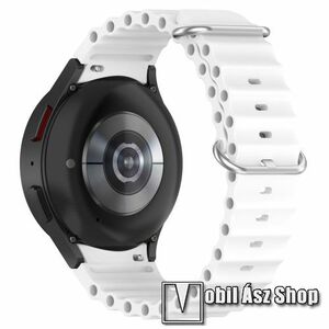Okosóra szíj - szilikon, csőszerkezetes struktúra, rugalmas, csatos - FEHÉR - 91mm+137mm hosszú, 22mm széles - SAMSUNG Galaxy Watch4 Classic 46mm / 42mm / Watch4 44mm / 40mm / Watch5 44mm / 40mm / Pro kép