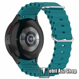 Okosóra szíj - szilikon, csőszerkezetes struktúra, rugalmas, csatos - ZÖLDESKÉK - 91mm+137mm hosszú, 22mm széles - SAMSUNG Galaxy Watch4 Classic 46mm / 42mm / Watch4 44mm / 40mm / Watch5 44mm / 40mm / Pro kép
