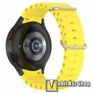 Okosóra szíj - szilikon, csőszerkezetes struktúra, rugalmas, csatos - CITROMSÁRGA - 91mm+137mm hosszú, 22mm széles - SAMSUNG Galaxy Watch4 Classic 46mm / 42mm / Watch4 44mm / 40mm / Watch5 44mm / 40mm / Pro kép