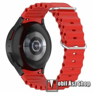 Okosóra szíj - szilikon, csőszerkezetes struktúra, rugalmas, csatos - PIROS - 91mm+137mm hosszú, 22mm széles - SAMSUNG Galaxy Watch4 Classic 46mm / 42mm / Watch4 44mm / 40mm / Watch5 44mm / 40mm / Pro kép