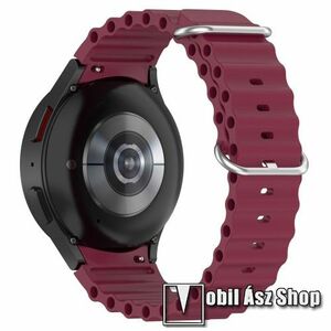 Okosóra szíj - szilikon, csőszerkezetes struktúra, rugalmas, csatos - BORDÓ - 91mm+137mm hosszú, 22mm széles - SAMSUNG Galaxy Watch4 Classic 46mm / 42mm / Watch4 44mm / 40mm / Watch5 44mm / 40mm / Pro kép