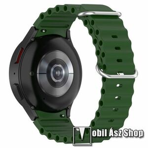 Okosóra szíj - szilikon, csőszerkezetes struktúra, rugalmas, csatos - SÖTÉTZÖLD - 91mm+137mm hosszú, 22mm széles - SAMSUNG Galaxy Watch4 Classic 46mm / 42mm / Watch4 44mm / 40mm / Watch5 44mm / 40mm / Pro kép