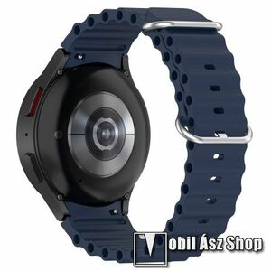 Okosóra szíj - szilikon, csőszerkezetes struktúra, rugalmas, csatos - SÖTÉTKÉK - 91mm+137mm hosszú, 22mm széles - SAMSUNG Galaxy Watch4 Classic 46mm / 42mm / Watch4 44mm / 40mm / Watch5 44mm / 40mm / Pro kép