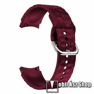 Okosóra szíj - BORDÓ - szilikon, rombusz mintás - 128mm+98mm hosszú, 20mm széles - SAMSUNG Galaxy Watch4 Classic 46mm (SM-R890) / 42mm (SM-R880) / Watch4 44mm (SM-R870) / 40mm (SM-R860) / Watch5 44mm (SM-R915F) / 40mm (SM-R905F) / Pro (SM-R925F) kép