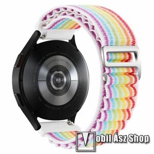 Okosóra Alpesi szíj - egybe­szőtt szövet­, Z kapocs, légáteresztő, állítható - SZIVÁRVÁNY MINTÁS - 210mm hosszú, 22mm széles - SAMSUNG Galaxy Watch 46mm / Watch GT2 46mm / Watch GT 2e / Galaxy Watch3 45mm / Honor MagicWatch 2 46mm kép