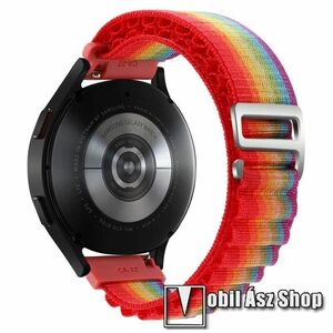 Okosóra Alpesi szíj - egybe­szőtt szövet­, Z kapocs, légáteresztő, állítható - SZIVÁRVÁNY MINTÁS - 210mm hosszú, 22mm széles - SAMSUNG Galaxy Watch 46mm / Watch GT2 46mm / Watch GT 2e / Galaxy Watch3 45mm / Honor MagicWatch 2 46mm kép