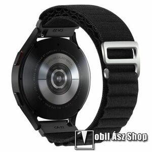 Okosóra Alpesi szíj - egybe­szőtt szövet­, Z kapocs, légáteresztő, állítható - FEKETE - 210mm hosszú, 22mm széles - SAMSUNG Galaxy Watch 46mm / Watch GT2 46mm / Watch GT 2e / Galaxy Watch3 45mm / Honor MagicWatch 2 46mm kép