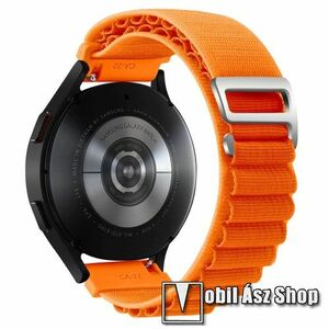 Okosóra Alpesi szíj - egybe­szőtt szövet­, Z kapocs, légáteresztő, állítható - NARANCSSÁRGA - 210mm hosszú, 20mm széles - SAMSUNG Galaxy Watch 42mm / Xiaomi Amazfit GTS / SAMSUNG Gear S2 / HUAWEI Watch GT 2 42mm / Galaxy Watch Active / Active 2 kép
