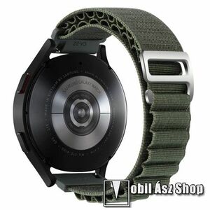 Okosóra Alpesi szíj - egybe­szőtt szövet­, Z kapocs, légáteresztő, állítható - SÖTÉTZÖLD - 210mm hosszú, 20mm széles - SAMSUNG Galaxy Watch 42mm / Xiaomi Amazfit GTS / SAMSUNG Gear S2 / HUAWEI Watch GT 2 42mm / Galaxy Watch Active / Active 2 kép