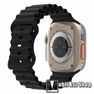 Okosóra szíj - szilikon, csőszerkezetes struktúra, rugalmas, csatos - FEKETE - 87mm+140mm hosszú - Apple Watch Series 1/2/3 42mm / 4/5/6/SE 44mm / 7/8 45mm / 10 46mm / Ultra / Ultra 2 49mm kép
