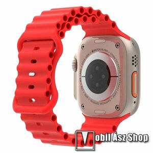 Okosóra szíj - szilikon, csőszerkezetes struktúra, rugalmas, csatos - PIROS - 87mm+140mm hosszú - Apple Watch Series 1/2/3 42mm / 4/5/6/SE 44mm / 7/8 45mm / 10 46mm / Ultra / Ultra 2 49mm kép