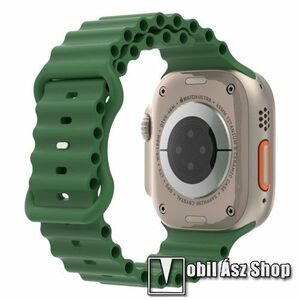 Okosóra szíj - szilikon, csőszerkezetes struktúra, rugalmas, csatos - ZÖLD - 87mm+140mm hosszú - Apple Watch Series 1/2/3 42mm / 4/5/6/SE 44mm / 7/8 45mm / 10 46mm / Ultra / Ultra 2 49mm kép