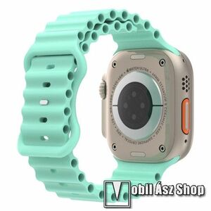 Okosóra szíj - szilikon, csőszerkezetes struktúra, rugalmas, csatos - CYAN - 87mm+140mm hosszú - Apple Watch Series 1/2/3 42mm / 4/5/6/SE 44mm / 7/8 45mm / 10 46mm / Ultra / Ultra 2 49mm kép