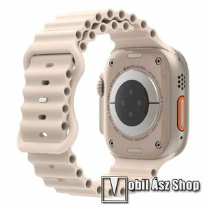 Okosóra szíj - szilikon, csőszerkezetes struktúra, rugalmas, csatos - CSILLAGFÉNY - 87mm+140mm hosszú - Apple Watch Series 1/2/3 42mm / 4/5/6/SE 44mm / 7/8 45mm / 10 46mm / Ultra / Ultra 2 49mm kép