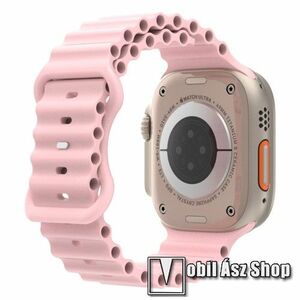 Okosóra szíj - szilikon, csőszerkezetes struktúra, rugalmas, csatos - RÓZSASZÍN - 87mm+140mm hosszú - Apple Watch Series 1/2/3 38mm / 4/5/6/SE 40mm / 7/8 41mm / 10 42mm kép