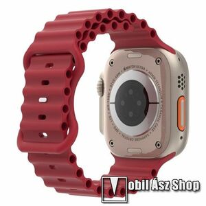 Okosóra szíj - szilikon, csőszerkezetes struktúra, rugalmas, csatos - BORDÓ - 87mm+140mm hosszú - Apple Watch Series 1/2/3 38mm / 4/5/6/SE 40mm / 7/8/9 41mm / 10 42mm kép