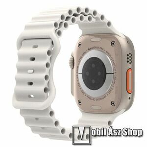 Okosóra szíj - szilikon, csőszerkezetes struktúra, rugalmas, csatos - FEHÉR - 87mm+140mm hosszú - APPLE Watch Series 1/2/3 38mm / 4/5/6/SE 40mm / 7/8/9 41mm kép