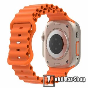 Okosóra szíj - szilikon, csőszerkezetes struktúra, rugalmas, csatos - NARANCSSÁRGA - 87mm+140mm hosszú - APPLE Watch Series 1/2/3 38mm / 4/5/6/SE 40mm / 7/8/9 41mm kép