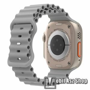 Okosóra szíj - szilikon, csőszerkezetes struktúra, rugalmas, csatos - SZÜRKE - 87mm+140mm hosszú - Apple Watch Series 1/2/3 38mm / 4/5/6/SE 40mm / 7/8/9 41mm / 10 42mm kép