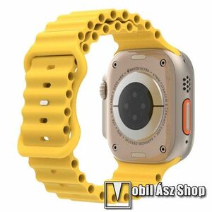 Okosóra szíj - szilikon, csőszerkezetes struktúra, rugalmas, csatos - CITROMSÁRGA - 87mm+140mm hosszú - Apple Watch Series 1/2/3 38mm / 4/5/6/SE 40mm / 7/8/9 41mm / 10 42mm kép