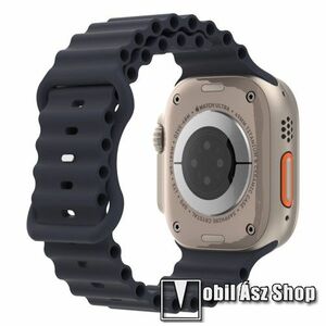 Okosóra szíj - szilikon, csőszerkezetes struktúra, rugalmas, csatos - SÖTÉTSZÜRKE - 87mm+140mm hosszú - APPLE Watch Series 1/2/3 38mm / 4/5/6/SE 40mm / 7/8/9 41mm kép