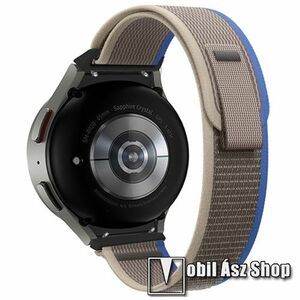 Okosóra Terep szíj - egybe­szőtt szövet­, húzó­pánttal, légáteresztő, állítható - KÉK / SZÜRKE - 189mm hosszú - SAMSUNG Galaxy Watch4 Classic 46mm / 42mm / Watch4 44mm / 40mm / Watch5 44mm / 40mm / Watch5 Pro kép