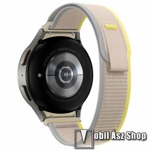 Okosóra Terep szíj - egybe­szőtt szövet­, húzó­pánttal, légáteresztő, állítható - BÉZS - 189mm hosszú - SAMSUNG Galaxy Watch4 Classic 46mm / 42mm / Watch4 44mm / 40mm / Watch5 44mm / 40mm / Watch5 Pro kép