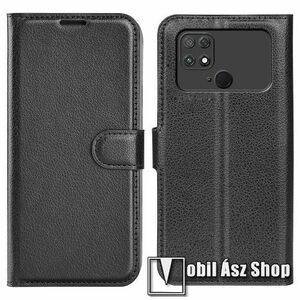 WALLET notesz tok / flip tok - FEKETE - asztali tartó funkciós, oldalra nyíló, rejtett mágneses záródás, bankkártyatartó zseb, szilikon belső - Xiaomi Poco C40 kép