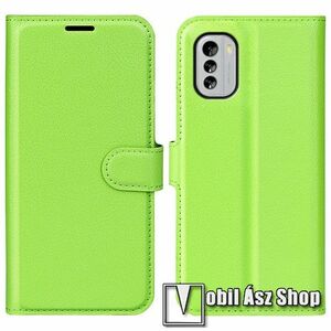 WALLET notesz tok / flip tok - ZÖLD - asztali tartó funkciós, oldalra nyíló, rejtett mágneses záródás, bankkártyatartó zseb, szilikon belső - NOKIA G60 kép