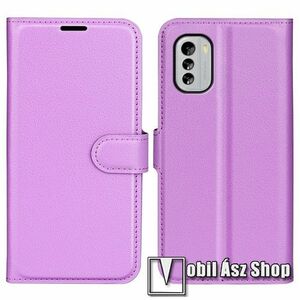 WALLET notesz tok / flip tok - LILA - asztali tartó funkciós, oldalra nyíló, rejtett mágneses záródás, bankkártyatartó zseb, szilikon belső - NOKIA G60 kép