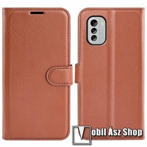 WALLET notesz tok / flip tok - BARNA - asztali tartó funkciós, oldalra nyíló, rejtett mágneses záródás, bankkártyatartó zseb, szilikon belső - NOKIA G60 kép