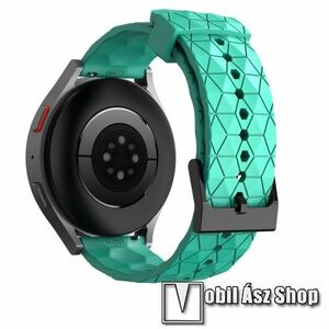Okosóra szíj - szilikon, focilabda textúra minta - ZÖLDESKÉK - 125mm+89mm hosszú, 22mm széles - SAMSUNG Galaxy Watch 46mm / Watch GT2 46mm / Watch GT 2e / Galaxy Watch3 45mm / Honor MagicWatch 2 46mm kép