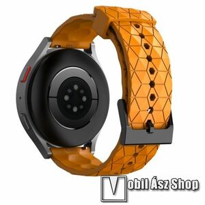 Okosóra szíj - szilikon, focilabda textúra minta - NARANCSSÁRGA - 128mm+85mm hosszú, 20mm széles - SAMSUNG Galaxy Watch 42mm / Amazfit GTS / Galaxy Watch3 41mm / HUAWEI Watch GT 2 42mm / Galaxy Watch Active / Active 2 kép