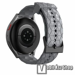 Okosóra szíj - szilikon, focilabda textúra minta - SZÜRKE - 128mm+85mm hosszú, 20mm széles - SAMSUNG Galaxy Watch 42mm / Amazfit GTS / Galaxy Watch3 41mm / HUAWEI Watch GT 2 42mm / Galaxy Watch Active / Active 2 kép