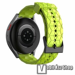 Okosóra szíj - szilikon, focilabda textúra minta - LIME - 128mm+85mm hosszú, 20mm széles - SAMSUNG Galaxy Watch 42mm / Amazfit GTS / Galaxy Watch3 41mm / HUAWEI Watch GT 2 42mm / Galaxy Watch Active / Active 2 kép