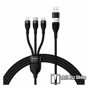 BASEUS FLASH SERIES II 3 az 1-ben adatatátviteli kábel / USB töltő - FEKETE - USB Type-C, microUSB, Lightning / USB csatlakozás, 1, 2m, 100W, gyorstöltés támogatás - CASS030101 - GYÁRI kép